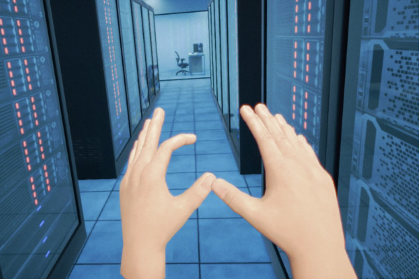 CAPTURA · simulación VR en datacenter, gesto de manos